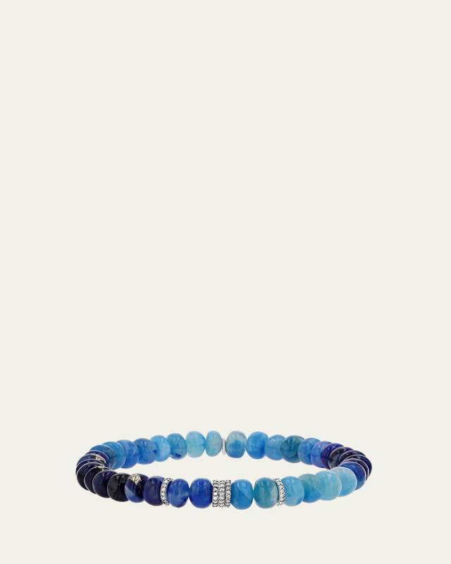 Afghanite 7mm Bead Bracelet with 5 Pave Diamond Rondelles